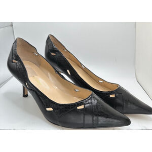 Audrey Brooke Black heels leather cutouts , pointy toe, Black Pumps Size 8.5